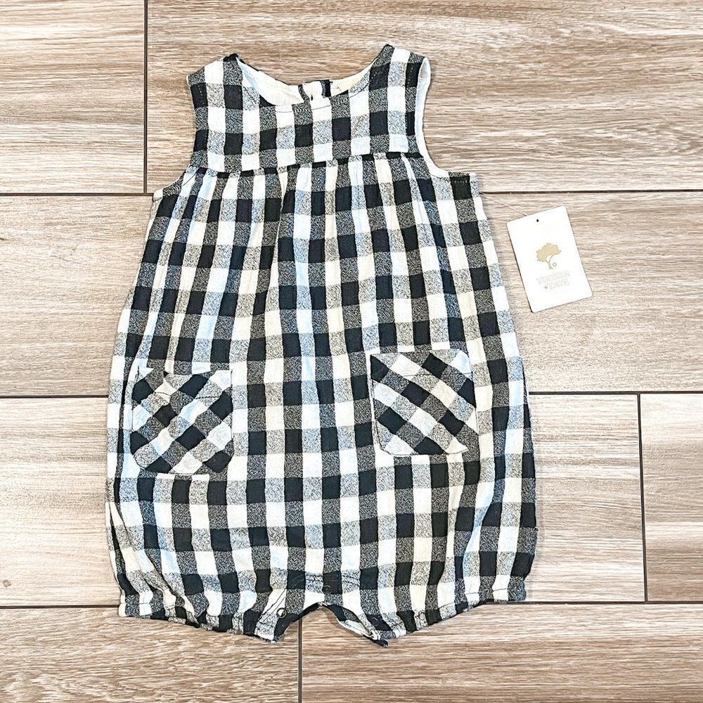 Tucker + Tate Black White Check Gingham Romper - NWT! Size 3M